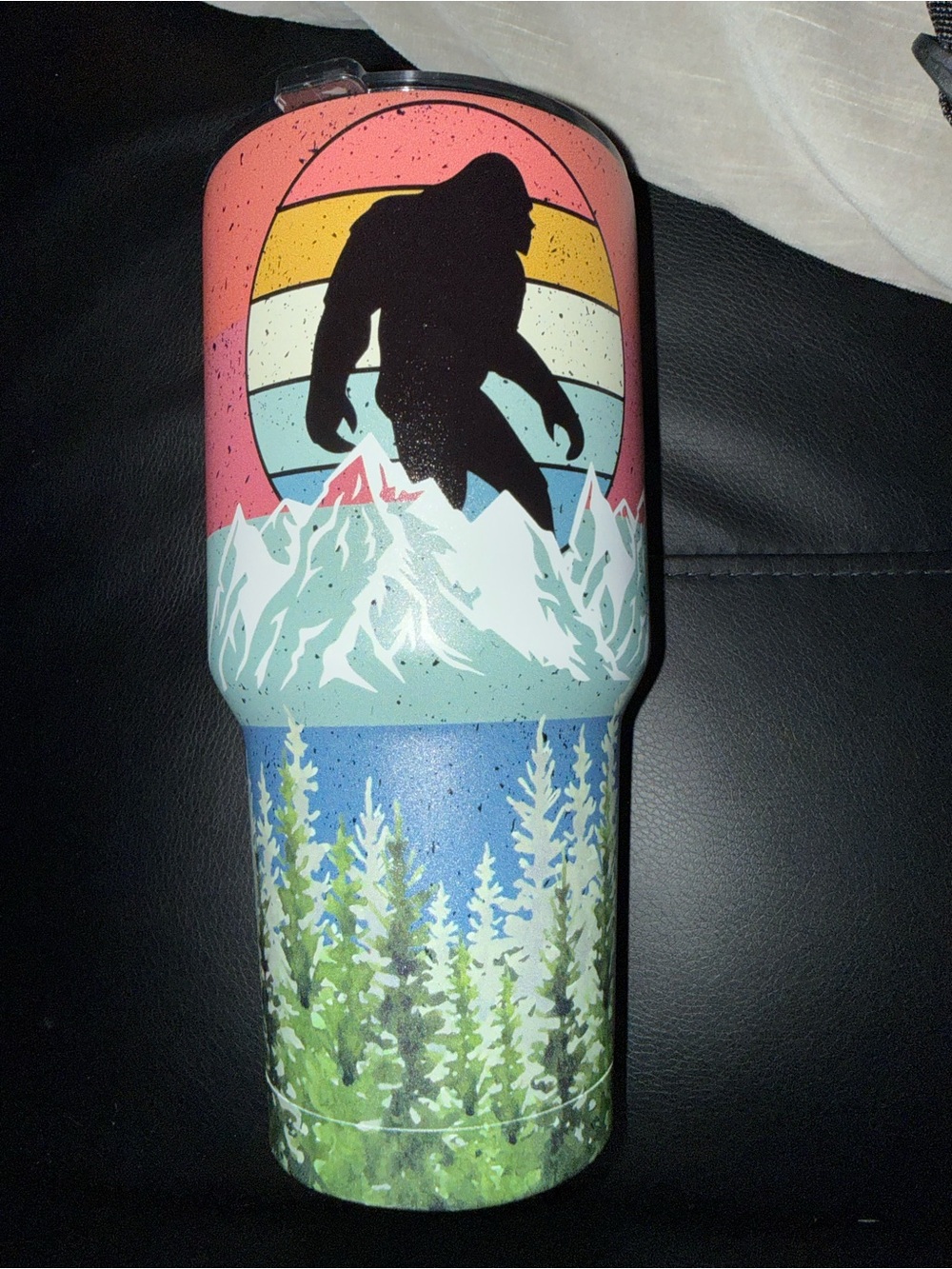 Outdoor Scenic Travel Tumbler with Pink and Blue Mountain Design